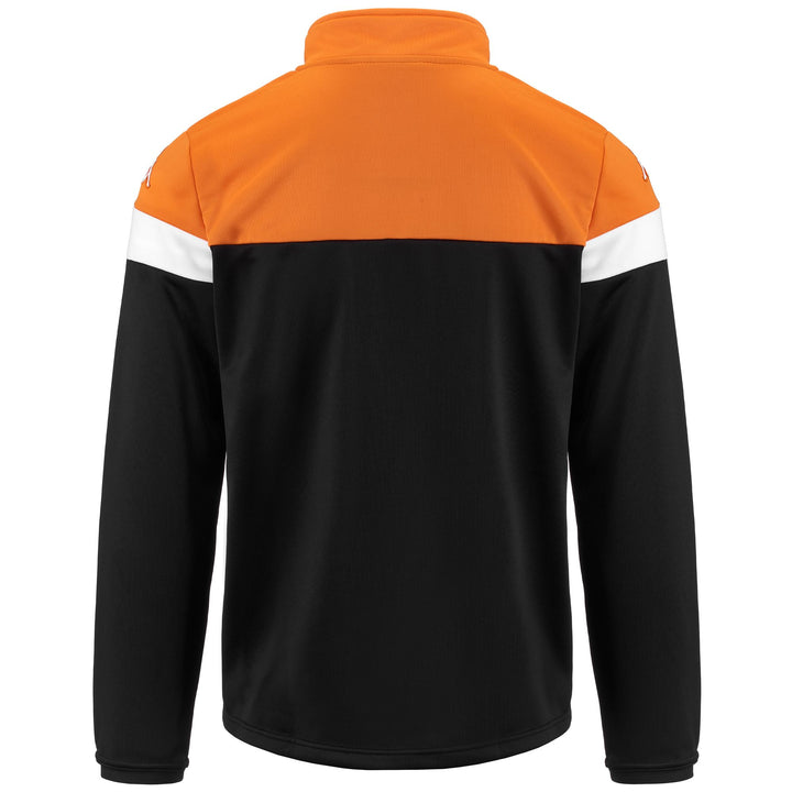 Fleece Man KAPPA4SOCCER NOVARE Jumper BLACK-ORANGE-WHITE Dressed Side (jpg Rgb)		