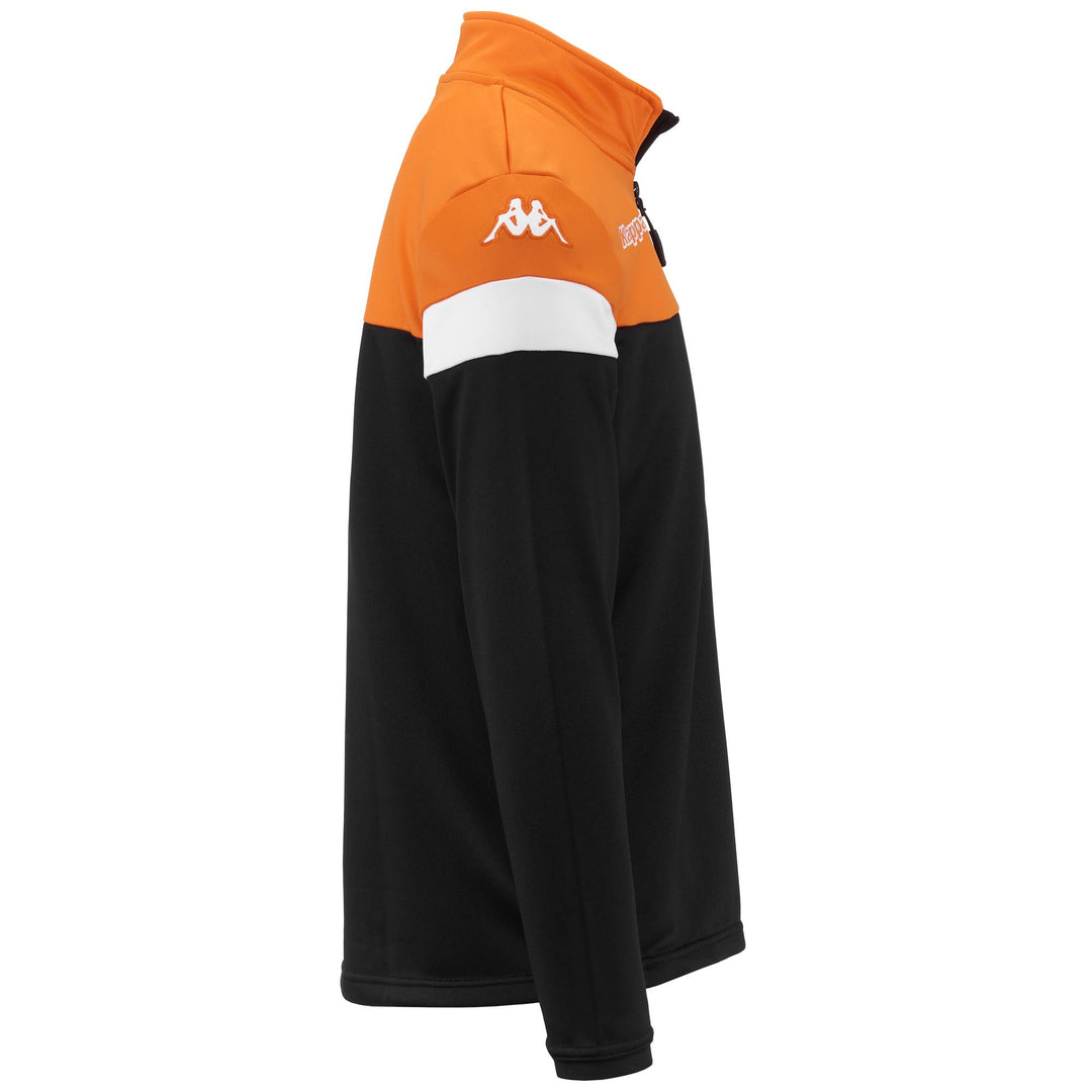 Fleece Man KAPPA4SOCCER NOVARE Jumper BLACK-ORANGE-WHITE Dressed Front (jpg Rgb)	