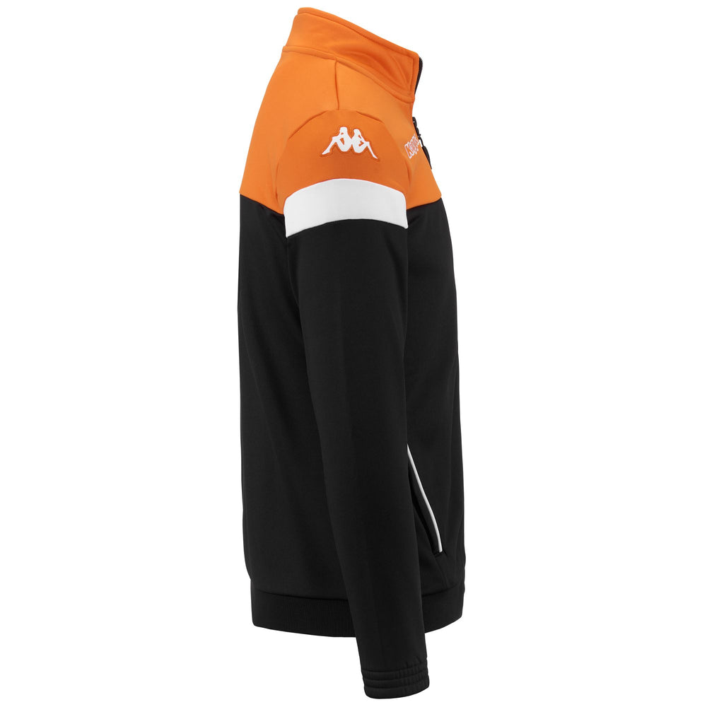 Fleece Man KAPPA4SOCCER VACONE Jacket BLACK-ORANGE-WHITE Dressed Front (jpg Rgb)	