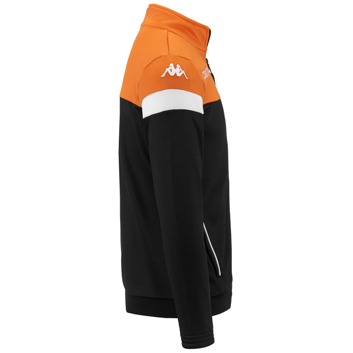 Fleece Man KAPPA4SOCCER VACONE Jacket BLACK-ORANGE-WHITE Dressed Front (jpg Rgb)	