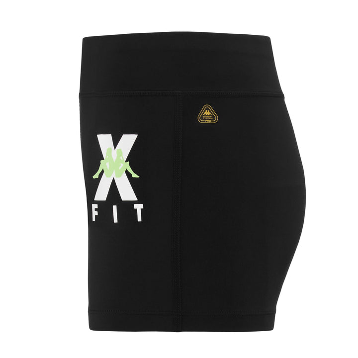 Shorts Woman KOMBAT WKT ESCAME Sport Shorts BLACK - GREEN PARADISE Dressed Front (jpg Rgb)	