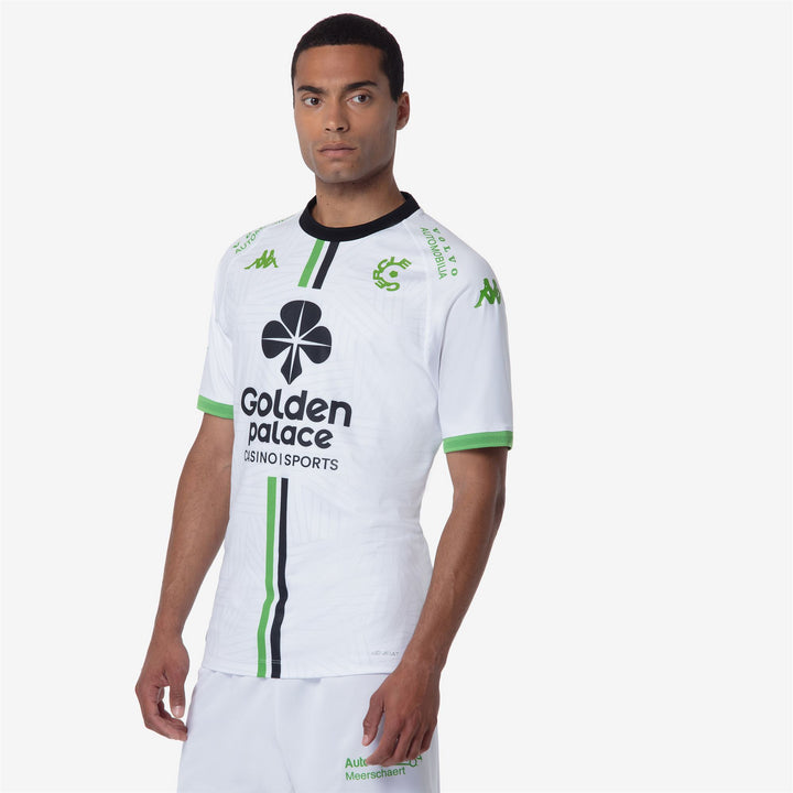 Active Jerseys Man KOMBAT PRO 2025 BRUGGE Shirt WHITE-BLACK-GREEN APPLE SPONSOR Dressed Front Double		