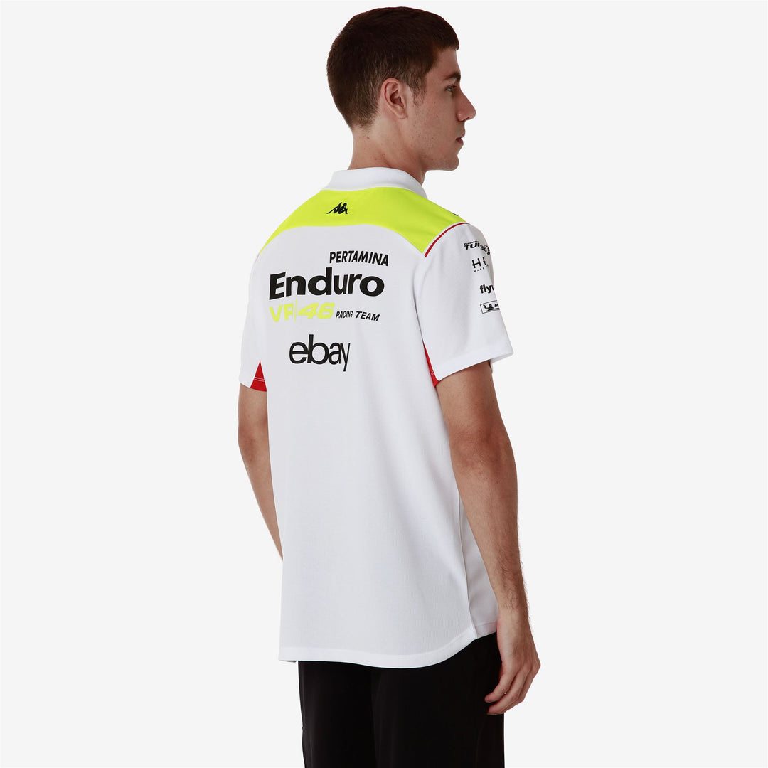 Polo Shirts Man ACRAZ MISANO VR46 Polo BLACK - NEON YELLOW - RED FLAME Detail Double				