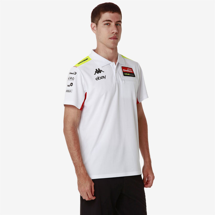 Polo Shirts Man ACRAZ MISANO VR46 Polo BLACK - NEON YELLOW - RED FLAME Dressed Front Double		