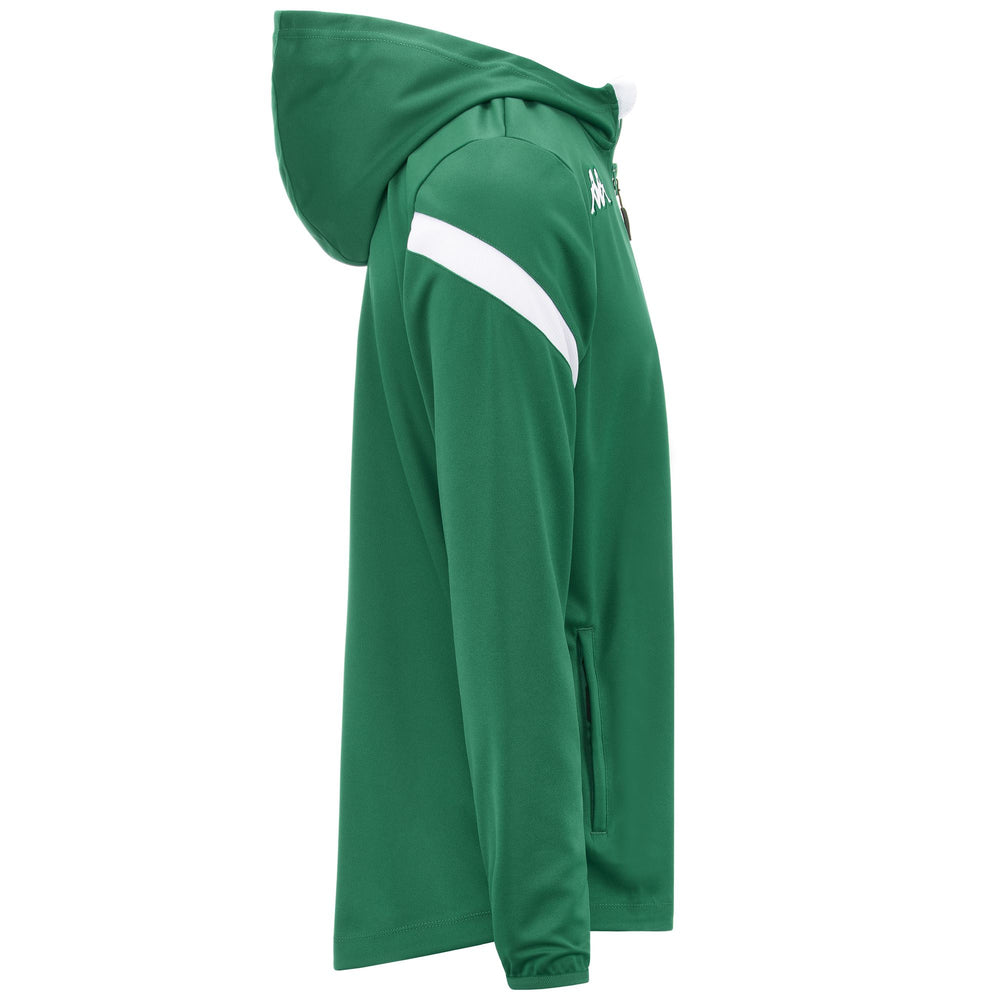Fleece Man KAPPA4FOOTBALL DOLVE Hoodie Full Zip GREEN-WHITE Dressed Front (jpg Rgb)	