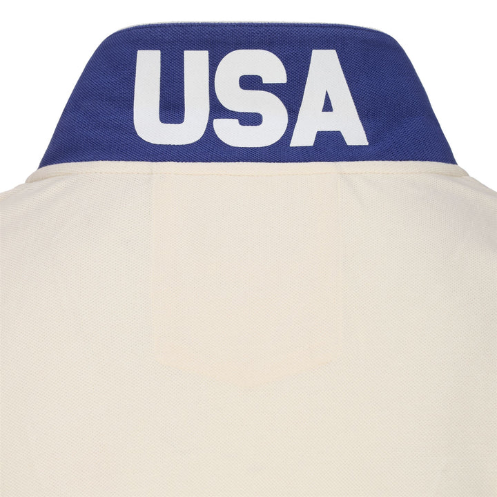 Polo Shirts Unisex SUPPORTER ANGATA USA US Polo WHITE MILK-BLUE FIORD Dressed Back (jpg Rgb)		