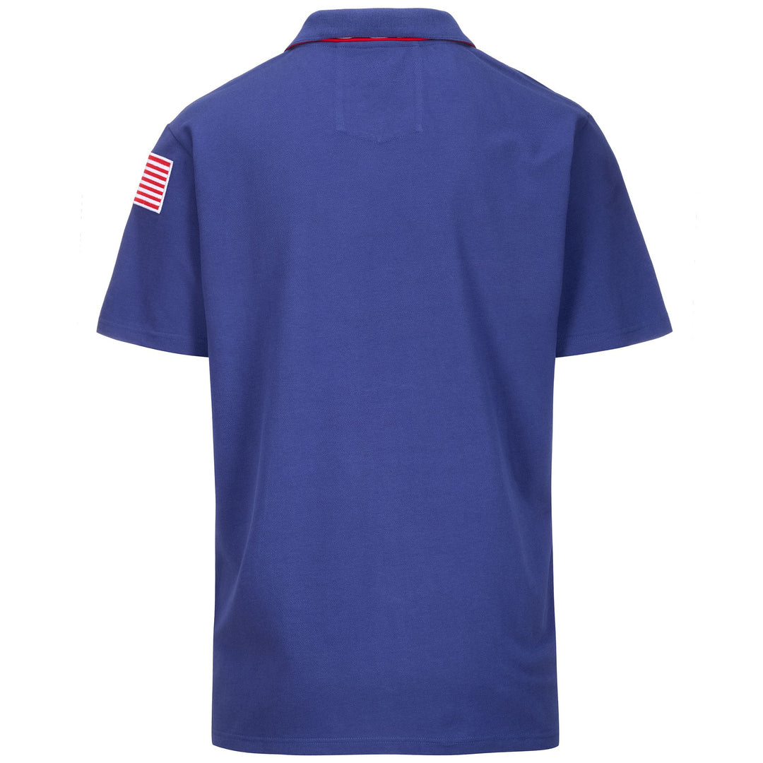 Polo Shirts Unisex SUPPORTER ANGATA USA US Polo BLUE FIORD-RED Dressed Side (jpg Rgb)		