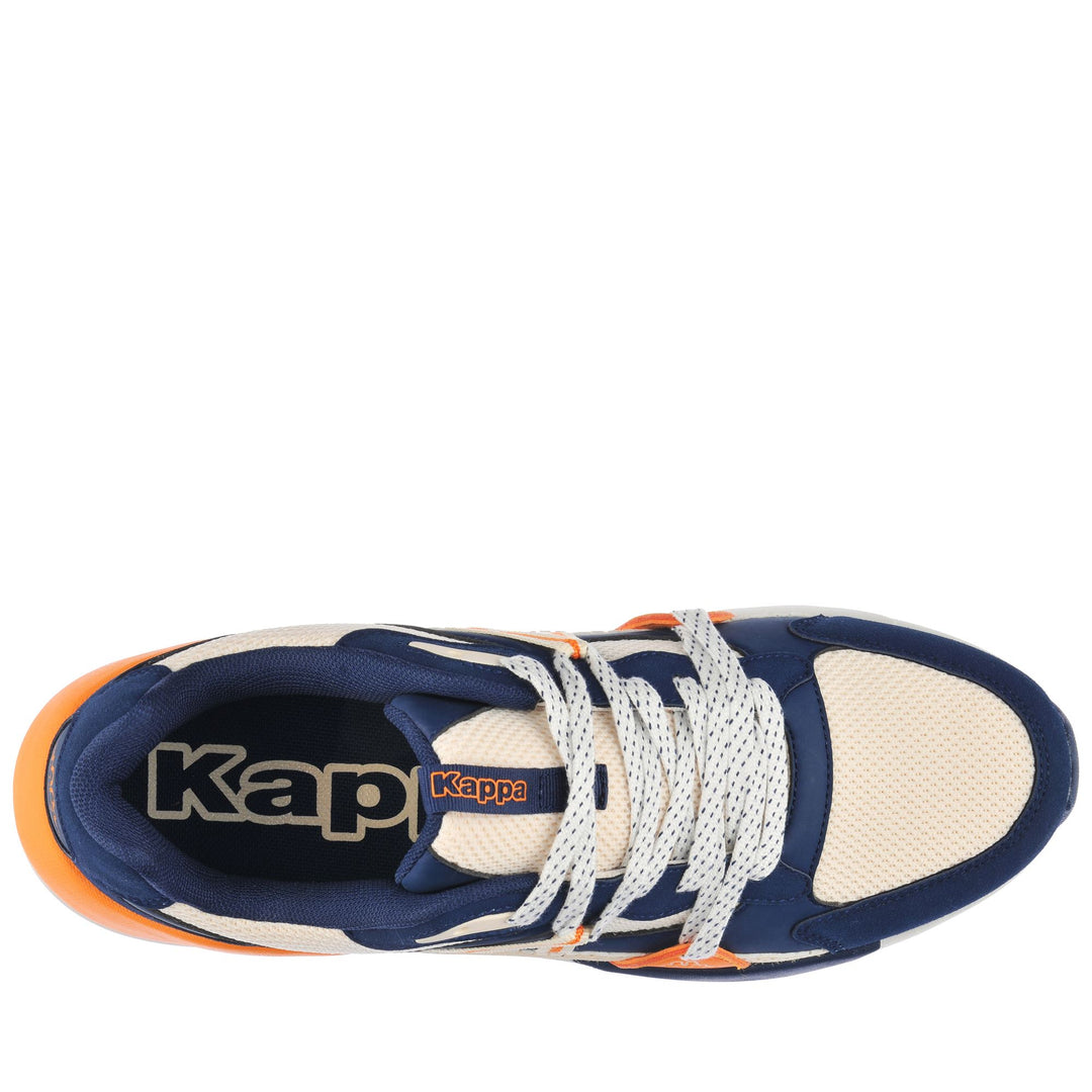 Sneakers Man LOGO HOLBORN Low Cut BLUE INSIGNIA - BEIGE ECRU - ORANGE POPSICLE Dressed Back (jpg Rgb)		