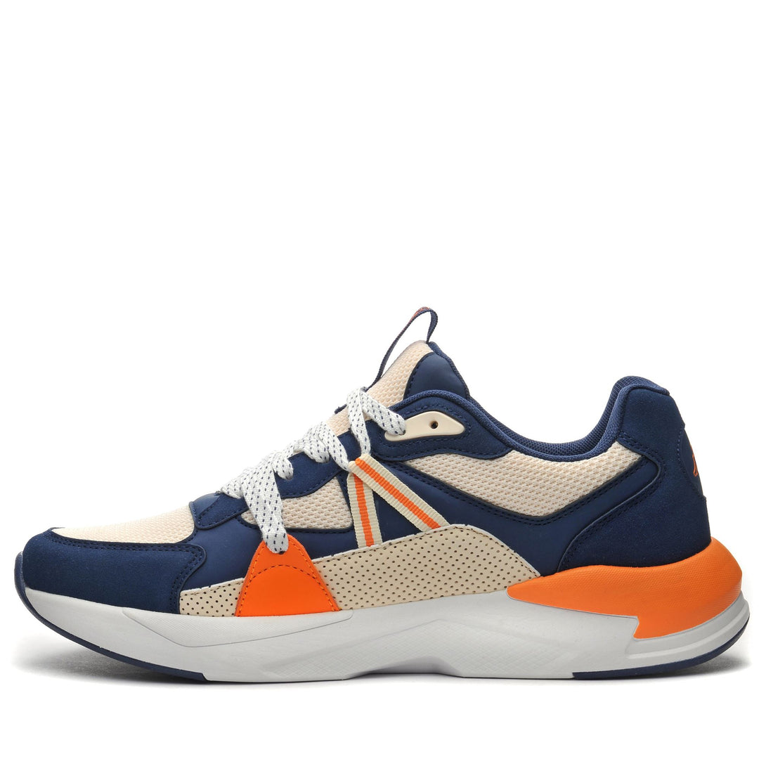 Sneakers Man LOGO HOLBORN Low Cut BLUE INSIGNIA - BEIGE ECRU - ORANGE POPSICLE Dressed Side (jpg Rgb)		