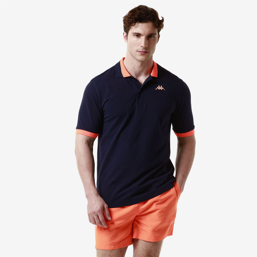 Polo Shirts Man LOGO NEON Polo BLUE MARINE - NEON ORANGE Detail (jpg Rgb)			