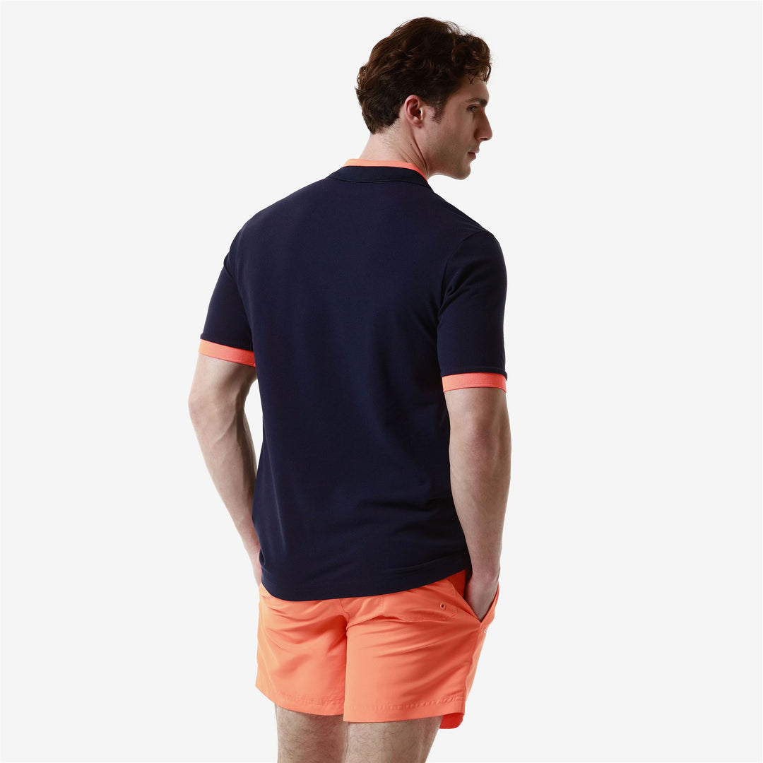 Polo Shirts Man LOGO NEON Polo BLUE MARINE - NEON ORANGE Detail Double				