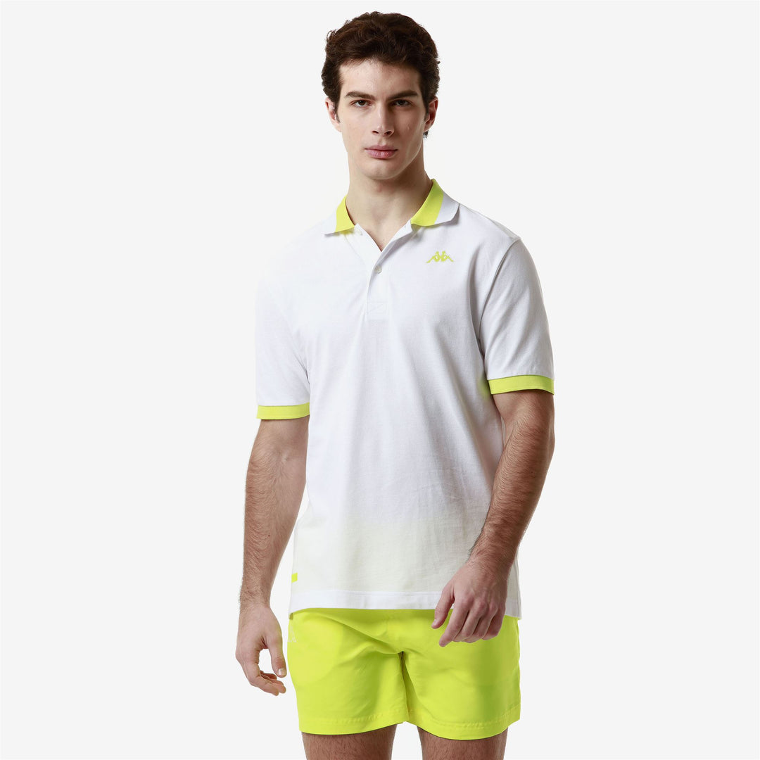 Polo Shirts Man LOGO NEON Polo WHITE - NEON YELLOW Detail (jpg Rgb)			