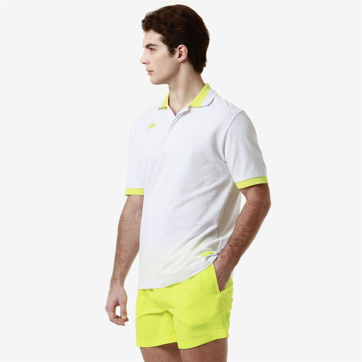 Polo Shirts Man LOGO NEON Polo WHITE - NEON YELLOW Dressed Front Double		