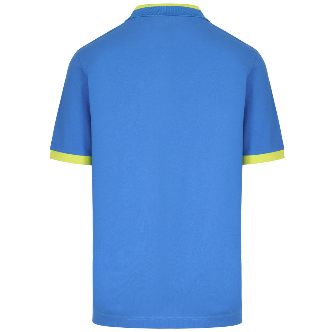 Polo Shirts Man LOGO NEON Polo BLUE MALIBU - NEON YELLOW Dressed Side (jpg Rgb)		