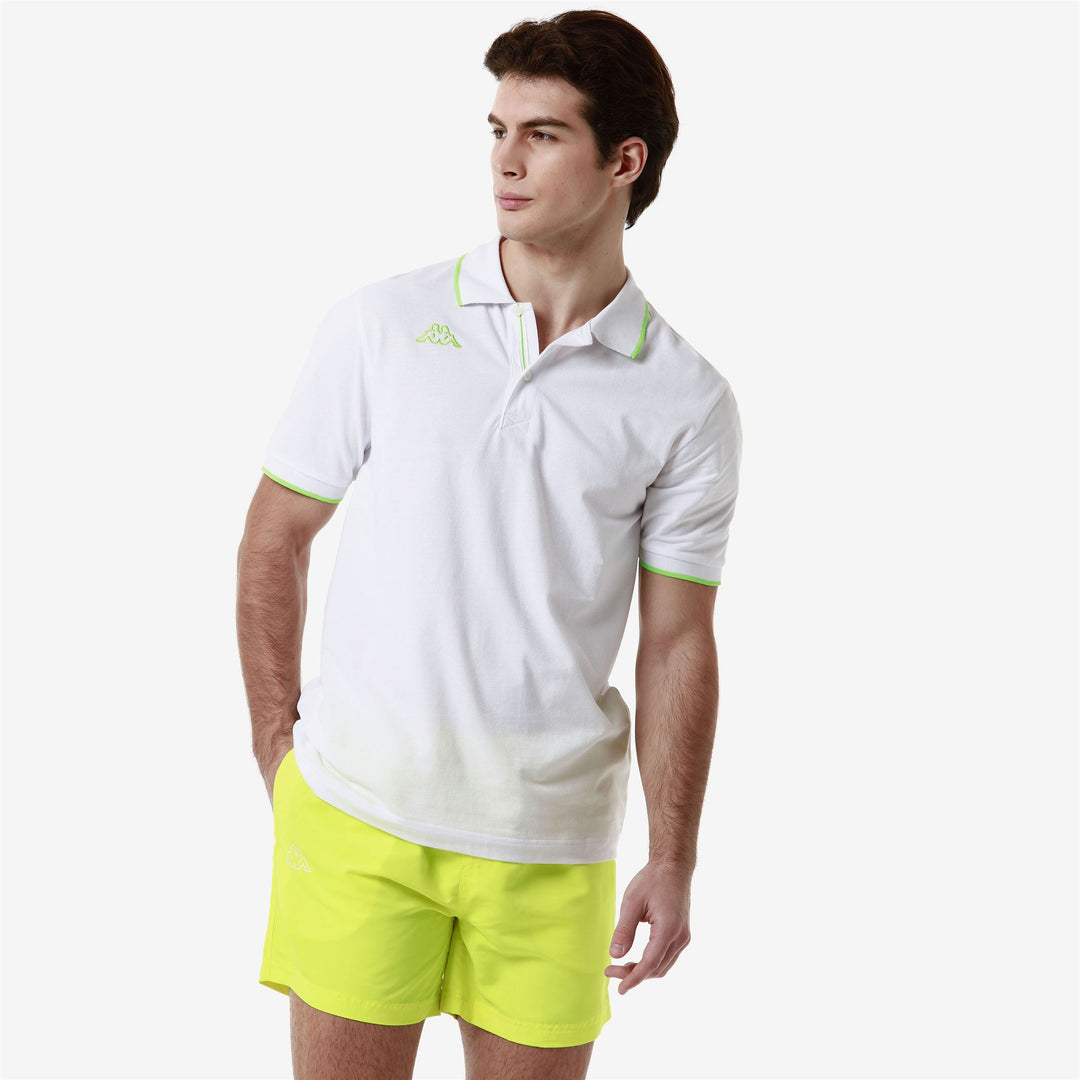 Polo Shirts Man LOGO FLU Polo WHITE - NEON GREEN Detail (jpg Rgb)			