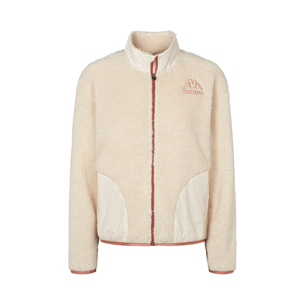 Fleece Woman LOGO FELAX Jacket WHITE WHISPER - PINK CINDER Dressed Front (jpg Rgb)	