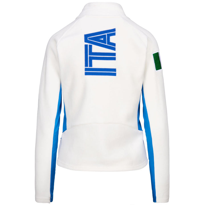 Fleece Woman 6CENTO 688 ITA Jacket WHITE COCONUT - BLUE BRILLIANT Dressed Side (jpg Rgb)		