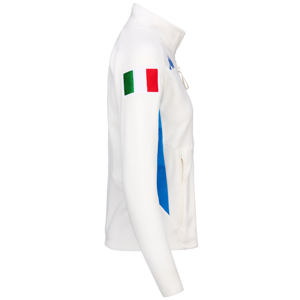 Fleece Woman 6CENTO 688 ITA Jacket WHITE COCONUT - BLUE BRILLIANT Dressed Front (jpg Rgb)	