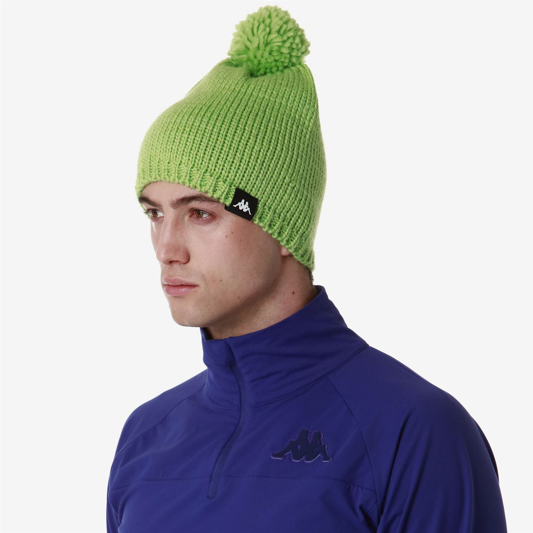 Headwear Unisex FLOCK Hat GREEN GLOWING Dressed Front Double		