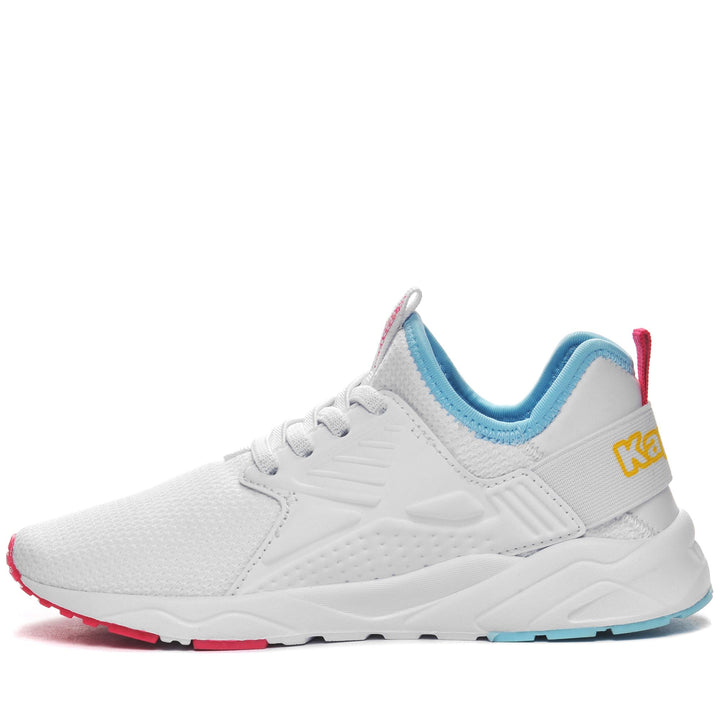 Sneakers Kid unisex LOGO SANPUERTO EL KID Low Cut WHITE-BLUE LT-YELLOW-FUCHSIA Dressed Side (jpg Rgb)		