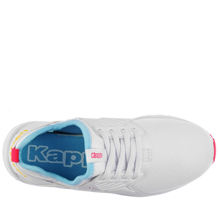 Sneakers Kid unisex LOGO SANPUERTO EL KID Low Cut WHITE-BLUE LT-YELLOW-FUCHSIA Dressed Back (jpg Rgb)		