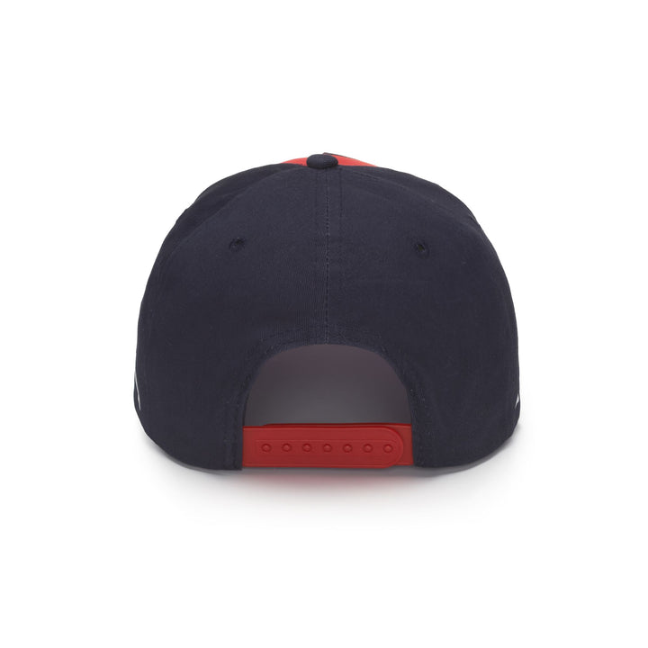 Headwear Man ESEFYFLAT GENOA Cap BLUE DK-RED Dressed Side (jpg Rgb)		