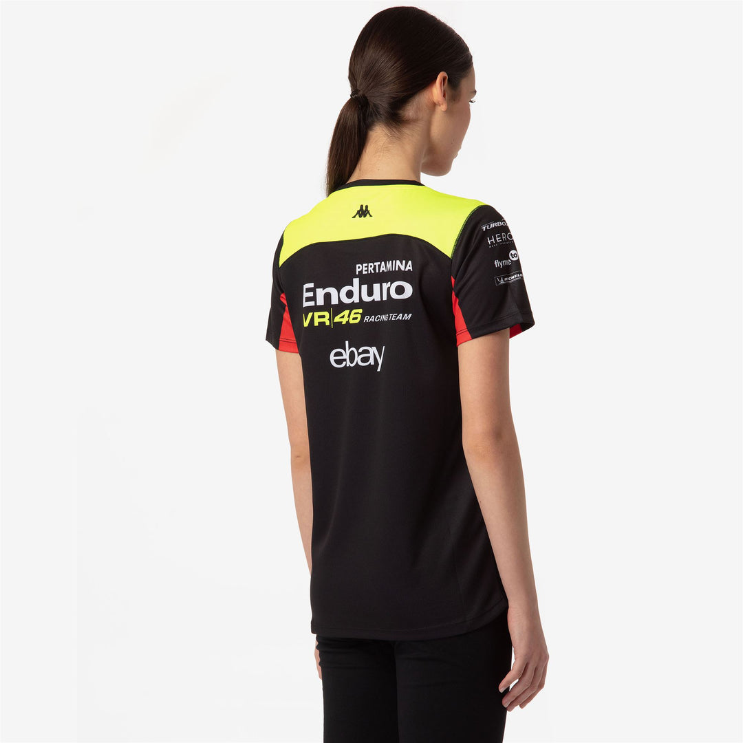 Active Jerseys Woman AMIRYWONE VR46 Shirt BLACK - NEON YELLOW - RED FLAME Detail Double				