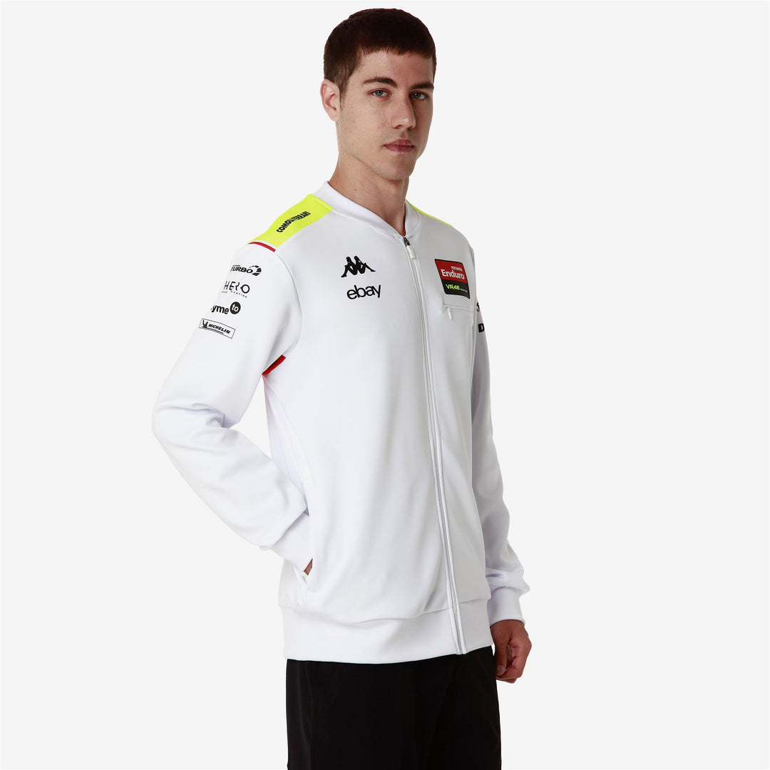 Fleece Man ATRISOM MISANO VR46 Jacket BLACK - NEON YELLOW - RED FLAME Dressed Front Double		