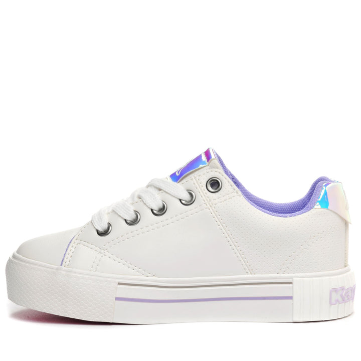 Sneakers Girl LOGO TUDY KID Low Cut WHITE-IRIDESCENT Dressed Side (jpg Rgb)		