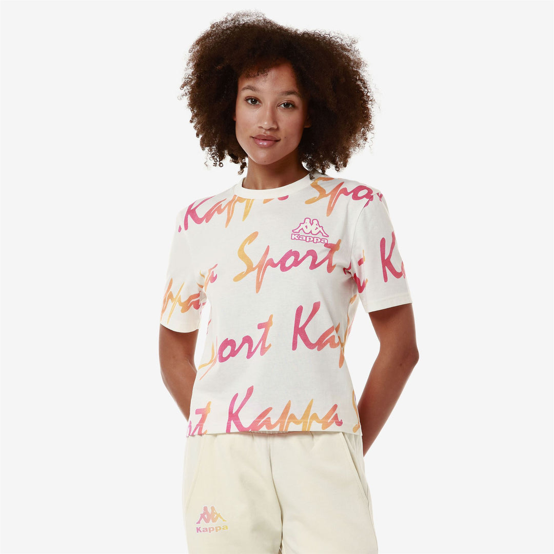 T-ShirtsTop Woman LOGO FRADELA T-Shirt WHITE WHISPER - FUCHSIA BRIGHT ROSE - YELLOW VANILLE Detail (jpg Rgb)			