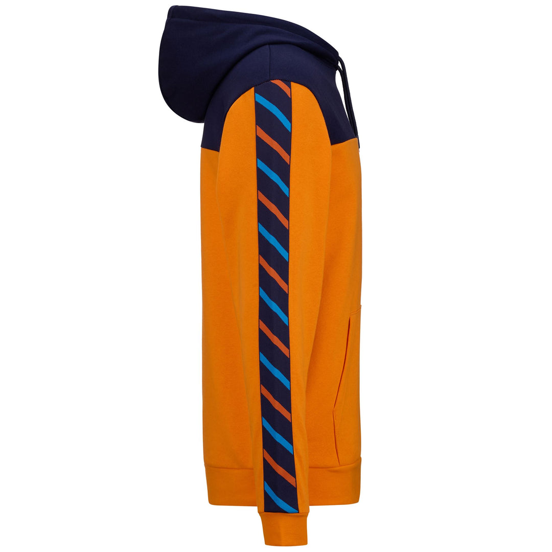 Fleece Man LOGO FARVEL Jumper ORANGE POPSICLE - BLUE MARINE Dressed Front (jpg Rgb)	