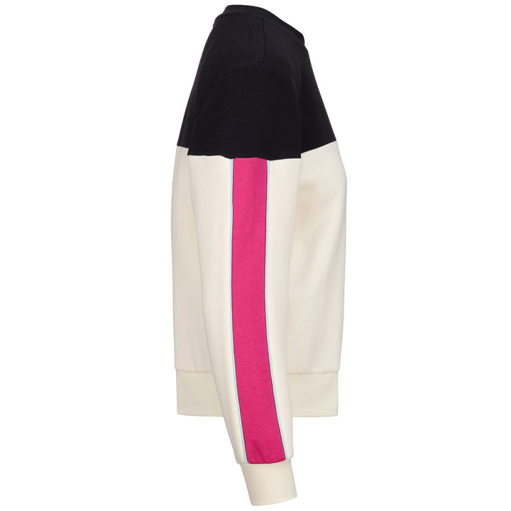 Fleece Woman LOGO FREIO Jumper WHITE WHISPER - BLACK - FUCHSIA BRIGHT ROSE Dressed Front (jpg Rgb)	