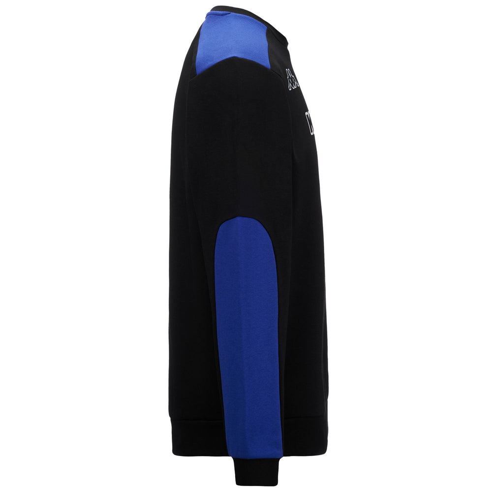 Fleece Man LOGO ELUSTO Jumper BLACK - BLUE CLEMATIS Dressed Front (jpg Rgb)	